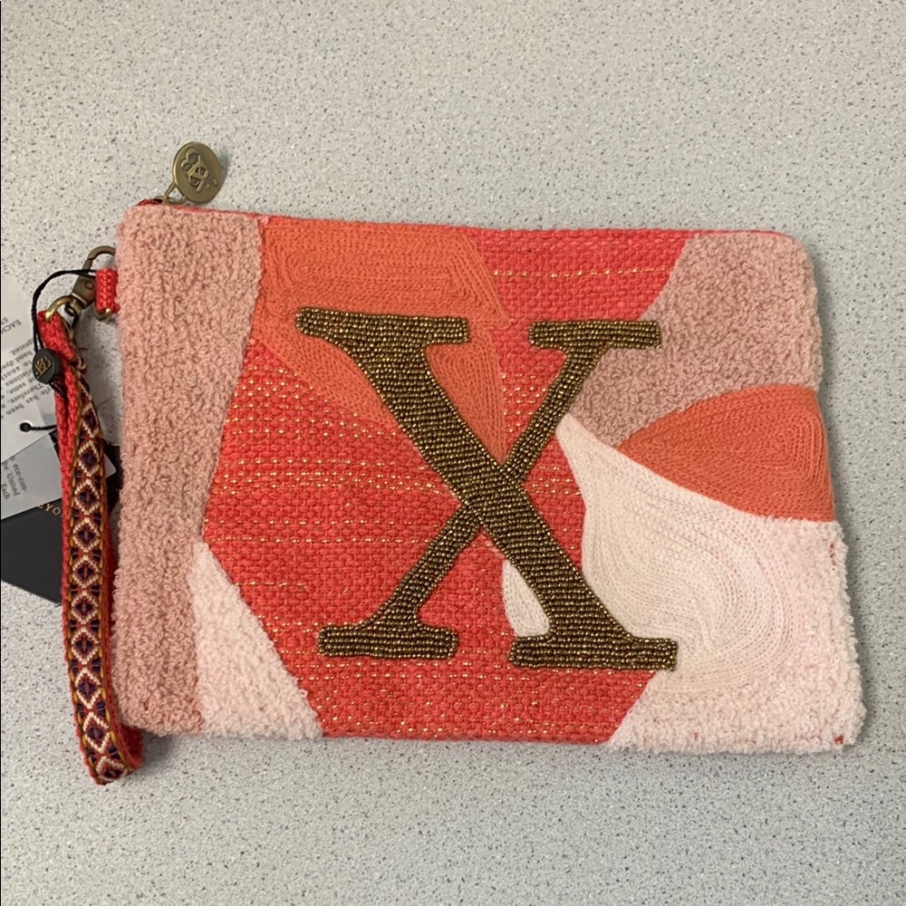 America & Beyond clutch qvc new beaded recycled jute handmade India initial X